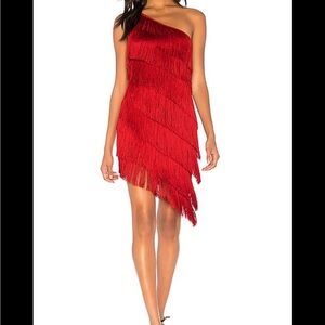 Elegant Red Fringe One-Shoulder Dress